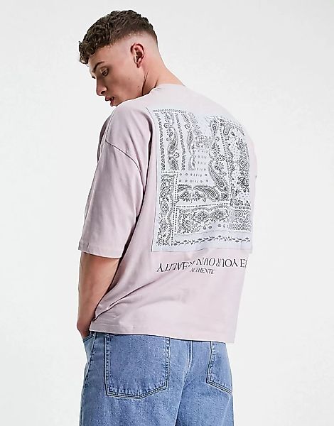 ASOS DESIGN – Oversize-T-Shirt aus Bio-Baumwolle in Staubrose mit Bandana-P günstig online kaufen