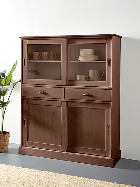 Home affaire Highboard "Schröder", Vitrine aus massivem Kiefernholz, Breite günstig online kaufen