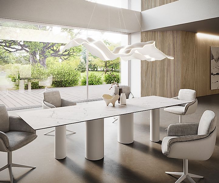 Esstisch Edge 300x100 Keramik Laminam®Statuarietto Weiß Pilier Metall Weiß günstig online kaufen