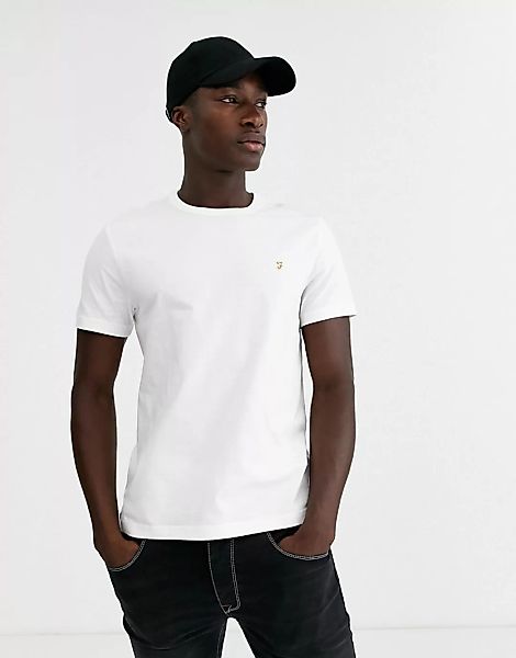 Farah – Dennis – Schmal geschnittenes T-Shirt mit Logo, in Weiß günstig online kaufen