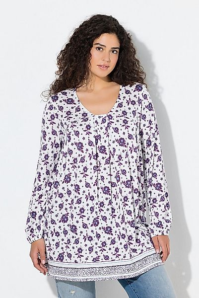 Ulla Popken T-Shirt Shirt Blüten A-Linie Carré-Ausschnitt Langarm günstig online kaufen