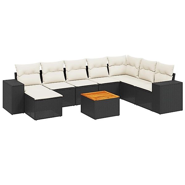 vidaXL 9-Tlg Garten-Sofagarnitur mit Kissen Schwarz Poly Rattan 3257911 günstig online kaufen