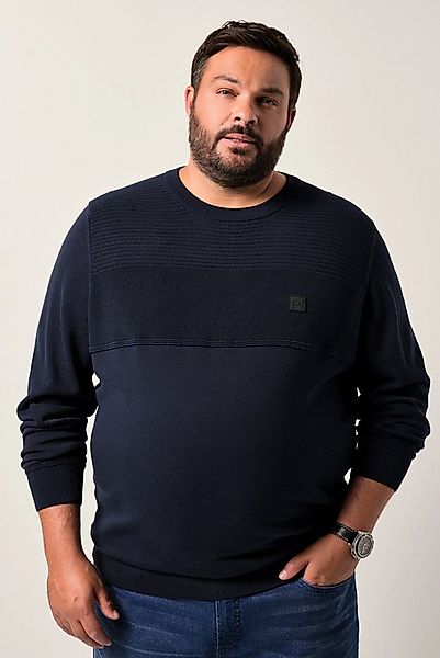Men Plus Rundhalspullover Pullover Strukurstrick Badge günstig online kaufen