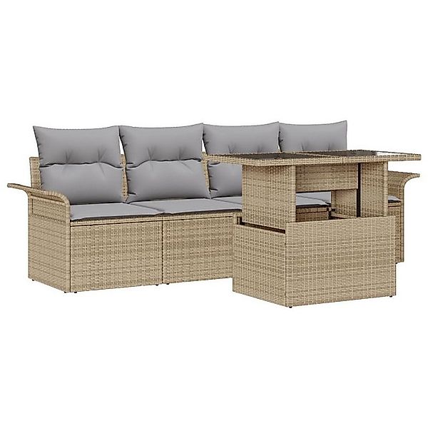 vidaXL Loungesofa 5-teiliges Garten Sofa Set mit Kissen Beige Poly-Rattan, günstig online kaufen