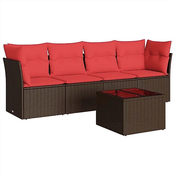 vidaXL 5-Tlg Garten-Sofagarnitur mit Kissen Braun Poly Rattan 3217244 günstig online kaufen