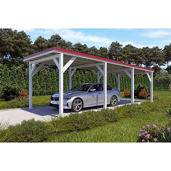 Holzbrüder Carport Ralf 26m² Reinweiß-Rot günstig online kaufen