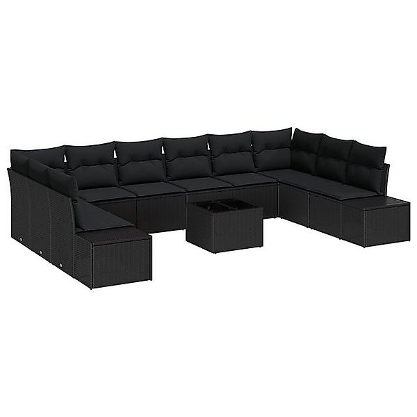 vidaXL Loungesofa 11-tlg. Garten-Sofagarnitur mit Kissen Beige Poly Rattan, günstig online kaufen