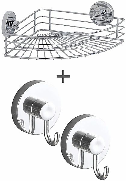 WENKO Eckregal "Vacuum-Loc Modell Bari" 3 tlg. fürs Badezimmer mit 2 Haken, günstig online kaufen