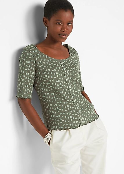 bonprix T-Shirt "Ripp-Shirt mit Blumendruck, Halbarm" mit Blumendruck günstig online kaufen
