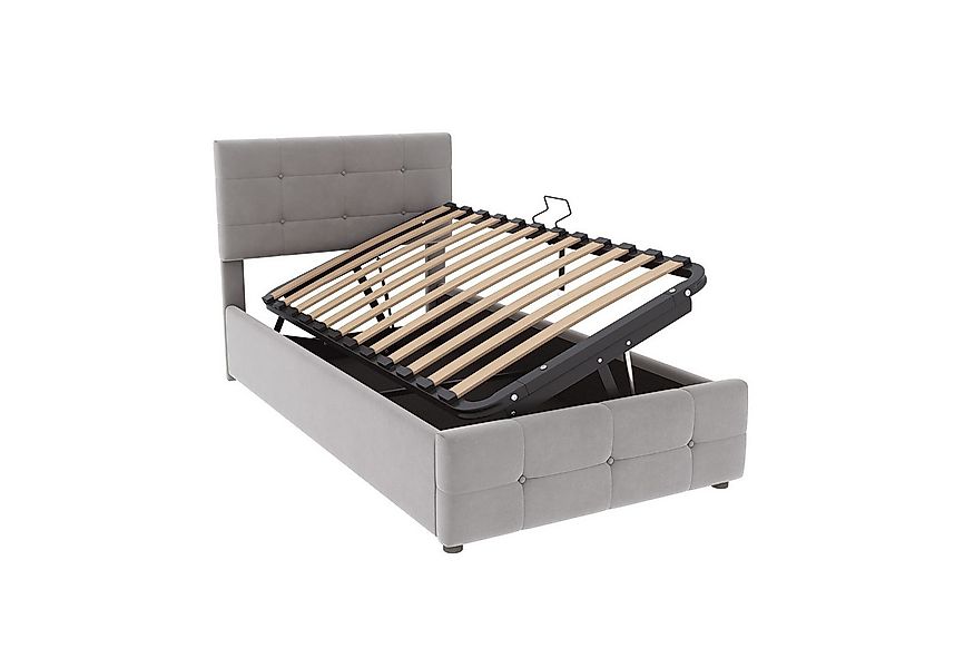 SOFTWEARY Stauraumbett mit Bettkasten und Lattenrost (90x200 cm), Kopfteil günstig online kaufen