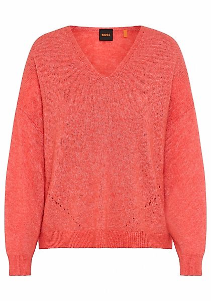 BOSS ORANGE Strickpullover "Foletta Premium Damenmode", V-Ausschnitt, Ajour günstig online kaufen