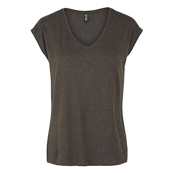 Pieces Billo Lurex Stripes Kurzärmeliges T-shirt XS Black Olive / Detail Go günstig online kaufen