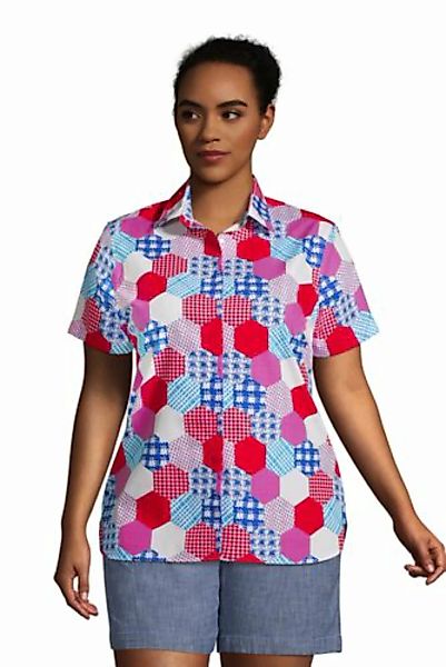 Gemusterte Supima Bügelfrei-Bluse in großen Größen, kurze Ärmel, Damen, Grö günstig online kaufen