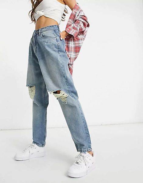Il Sarto – Boyfriend-Jeans mit hohem Bund und Zierrissen in verwaschenem Bl günstig online kaufen