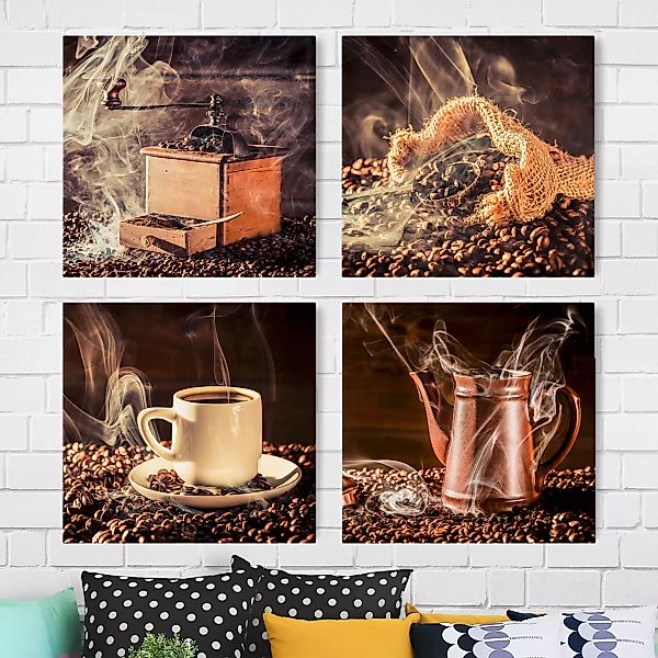 4-teiliges Leinwandbild Küche - Quadrat Kaffee - Dampf günstig online kaufen