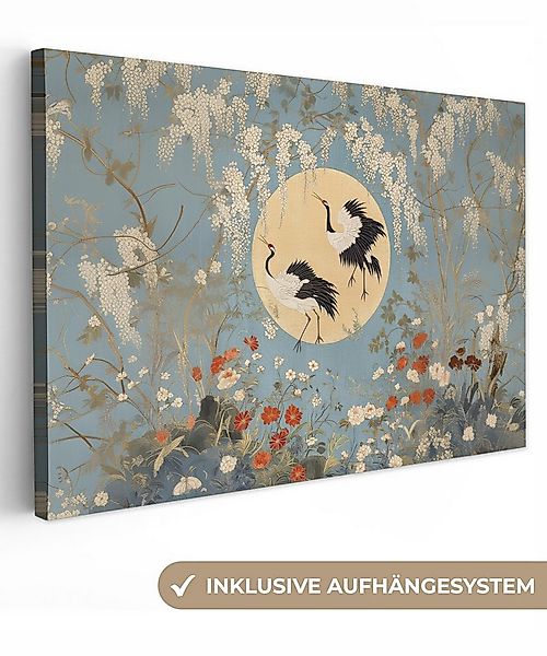 OneMillionCanvasses® Leinwandbild Kraniche - Mond - Blumen - Blau, Fotodruc günstig online kaufen