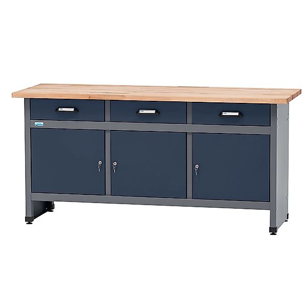 Küpper Werkbank m. 3 Türen & 3 Schubladen 84 x 170 x 60 cm Dunkelblau günstig online kaufen