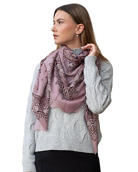 MayTree Modeschal Großes Modetuch Cashmere Feeling 130x130cm Paisley rosa, günstig online kaufen