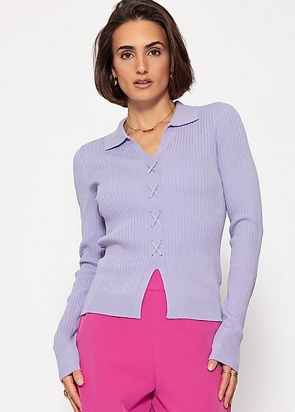 SASSYCLASSY Langarmshirt Geripptes Langarmshirt Damen mit Schnürdetail Figu günstig online kaufen