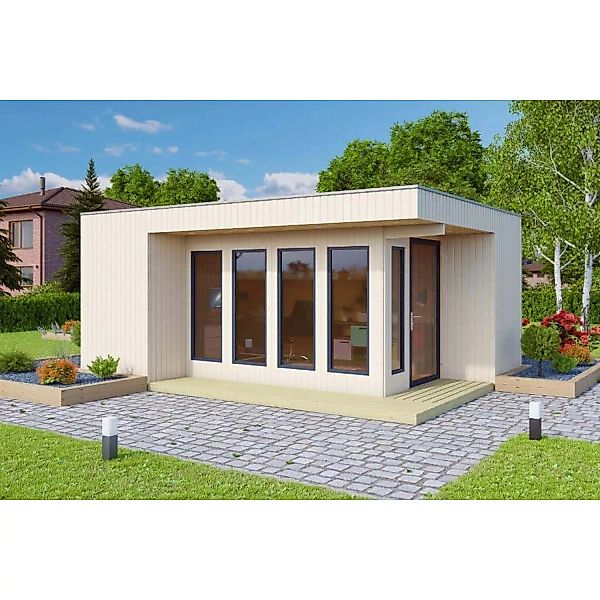 Alpholz Holz-Gartenhaus Home-Office-2 Flachdach 481 cm x 355 cm Hellbraun günstig online kaufen