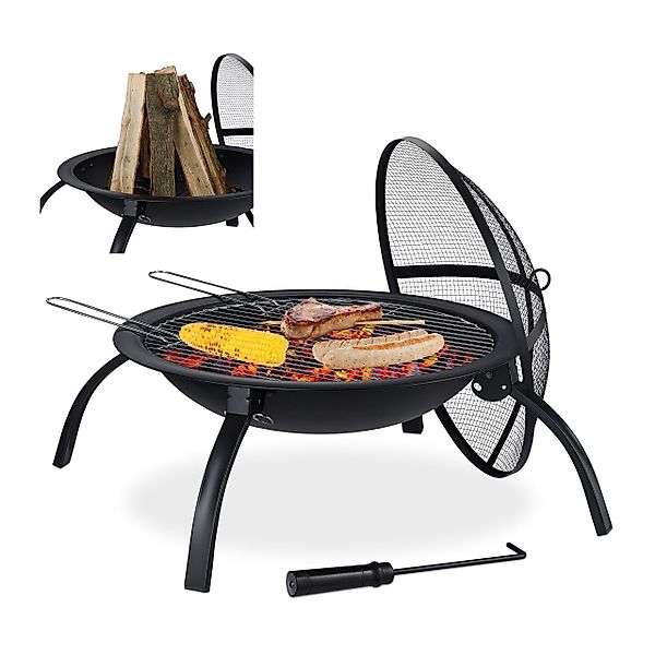 relaxdays Feuerschale XL Feuerschale mit Grillzubehör, günstig online kaufen