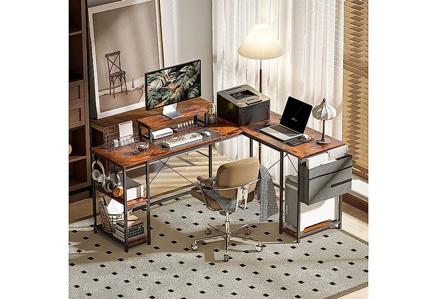 HOMCOM Computertisch Eckschreibtisch 168 x 120 cm mit Ablagefächern, Aufbew günstig online kaufen