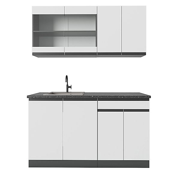 Vicco R-Line Singleküche Weiß/Anthrazit 140 cm AP Anthrazit günstig online kaufen