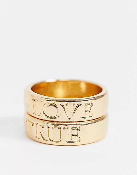 Pieces – Goldfarbene Ringe im 2er-Pack mit True-Love-Gravierung günstig online kaufen