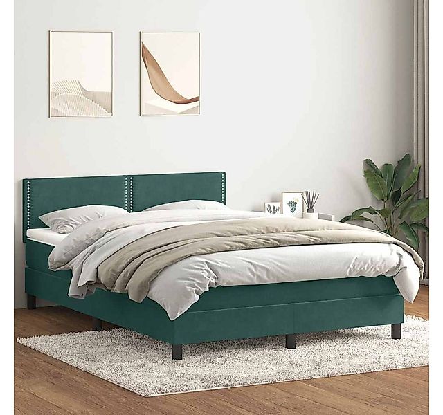 vidaXL Boxspringbett, Boxspringbett mit Matratze Dunkelgrün 140x220 cm Samt günstig online kaufen