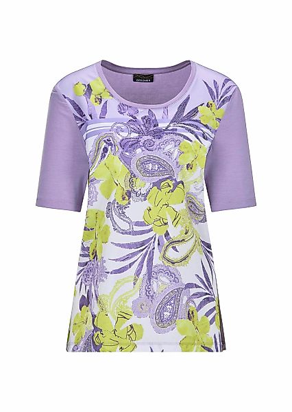 GOLDNER Kurzarmbluse "Kurzgröße Glanzshirt mit floralem Paisley-Muster" Ton günstig online kaufen