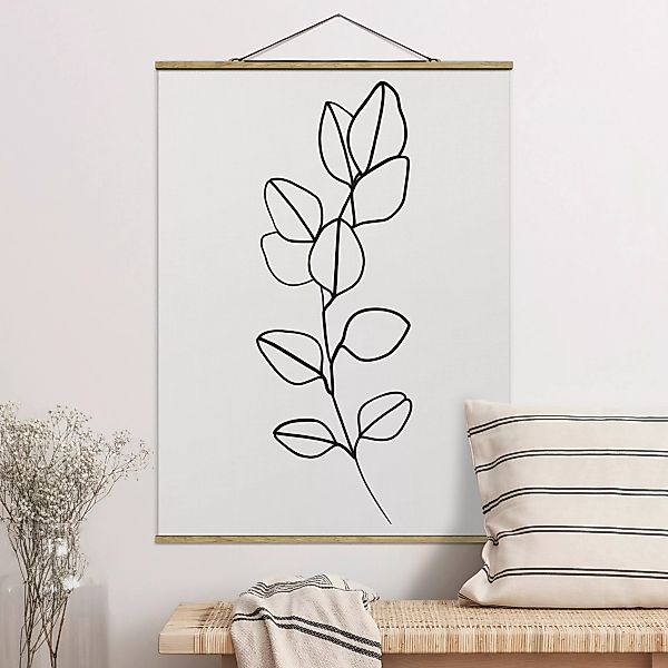 Stoffbild Blumen mit Posterleisten - Hochformat Line Art Zweig Blätter Schw günstig online kaufen