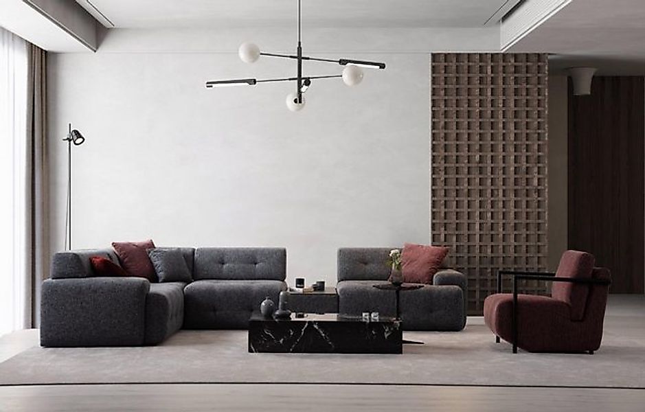 Xlmoebel Ecksofa Elegantes L-förmiges Ecksofa mit Beistelltisch in Grau - E günstig online kaufen