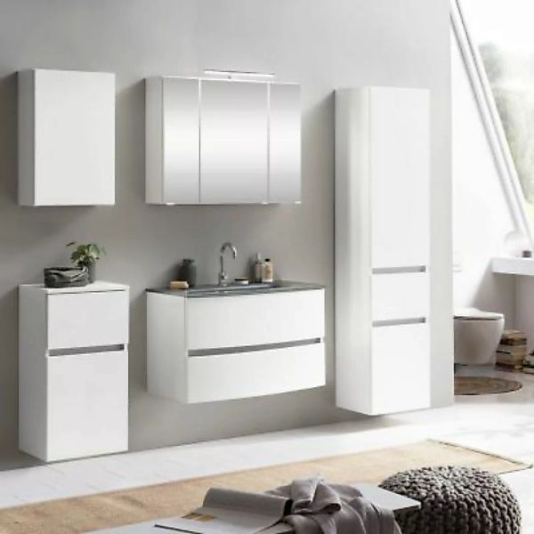 Lomadox Badezimmermöbel Komplett Set 5-tlg. LAURIA-03 in matt weiß inkl. Be günstig online kaufen