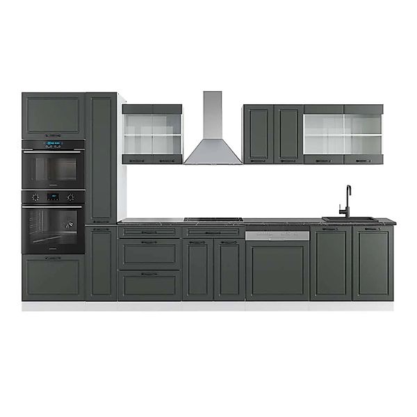 Vicco R-Line Küchenzeile Anthrazit Landhaus/Weiß 350 cm mit HochschrankAP A günstig online kaufen
