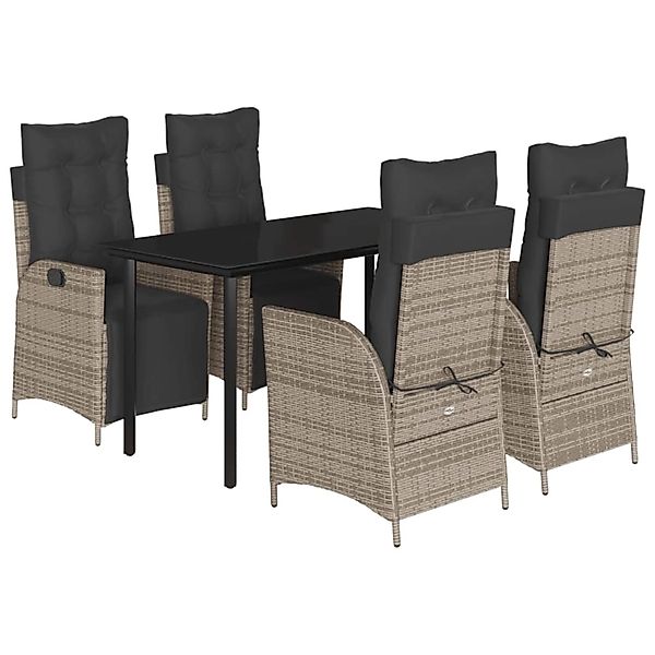 vidaXL 5-Tlg Garten-Essgruppe mit Kissen Grau Poly Rattan 3213429 günstig online kaufen
