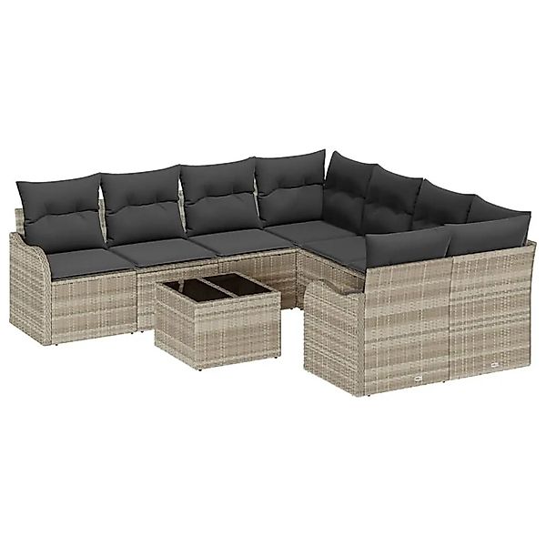 vidaXL Gartensofa-set mit Kissen 9-Tlg Hellgrau Poly-Rattan 3345642 günstig online kaufen