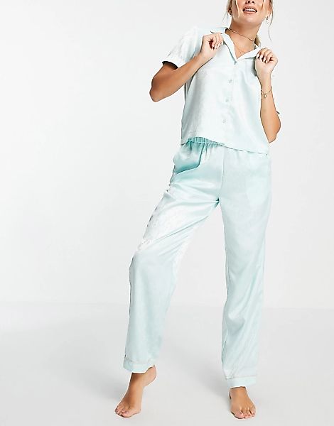 Vero Moda – Pyjama-Set bestehend aus Hemd und Hose aus Seide in Minzgrün mi günstig online kaufen