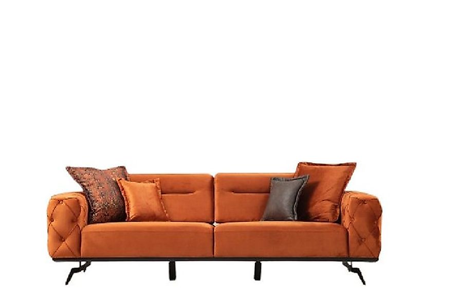 Xlmoebel 3-Sitzer Orange Chesterfield Stoffsofa für drei Personen, 1 Teile, günstig online kaufen