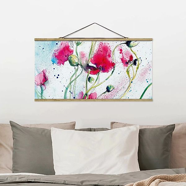 Stoffbild Blumen mit Posterleisten - Querformat Painted Poppies günstig online kaufen