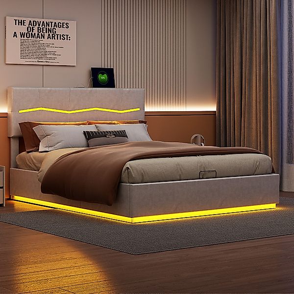 Furnishings Home Polsterbett Stauraumbett Doppelbett LED günstig online kaufen