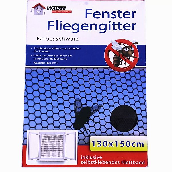 Fliegengitter-Gewebe Insektennetz 130x150cm mit Klettband schwarz günstig online kaufen