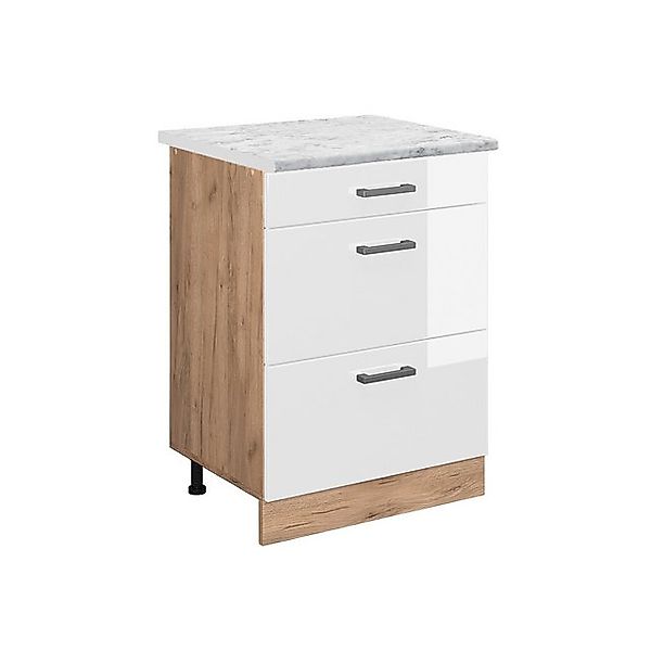 Vicco Unterschrank R-Line, Weiß Hochglanz/Goldkraft Eiche, 60 cm AP Marmor günstig online kaufen