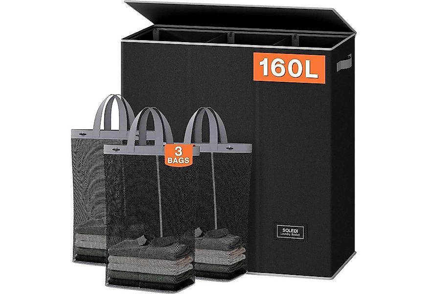LuxusKollektion Wäschesortierer Wäschekorb 160L mit 3 Fächern, Deckel und W günstig online kaufen