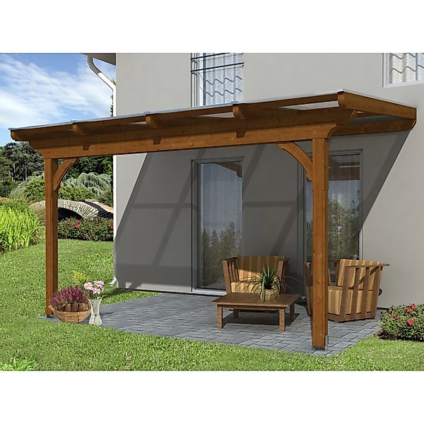 Skan Holz Terrassenüberdachung Ravenna 434 x 300 cm Douglasie Nussbaum günstig online kaufen