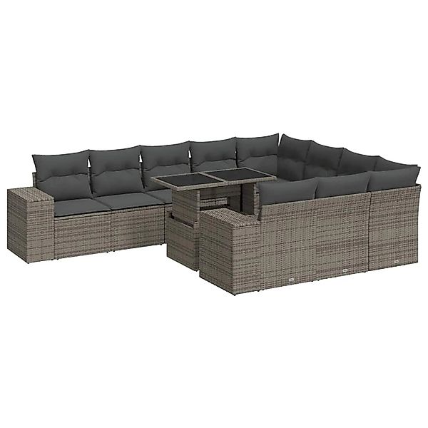 vidaXL 11-Tlg Garten-Sofagarnitur mit Kissen Grau Poly Rattan 3326871 günstig online kaufen