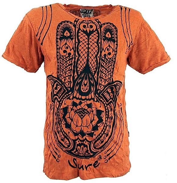 Guru-Shop T-Shirt Sure Herren T-Shirt Fatimas Hand - rostorange Goa Style, günstig online kaufen