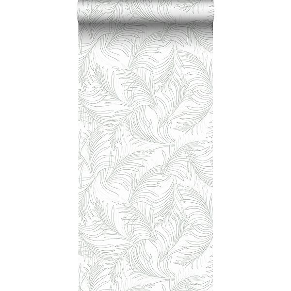 Sanders & Sanders Tapete Federn Graugrün und Weiß 53 cm x 10 m günstig online kaufen