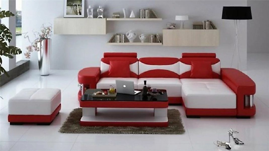 JVmoebel Ecksofa Ledersofa Ecksofa Hocker Polster LForm Couch Sofa Wohnland günstig online kaufen