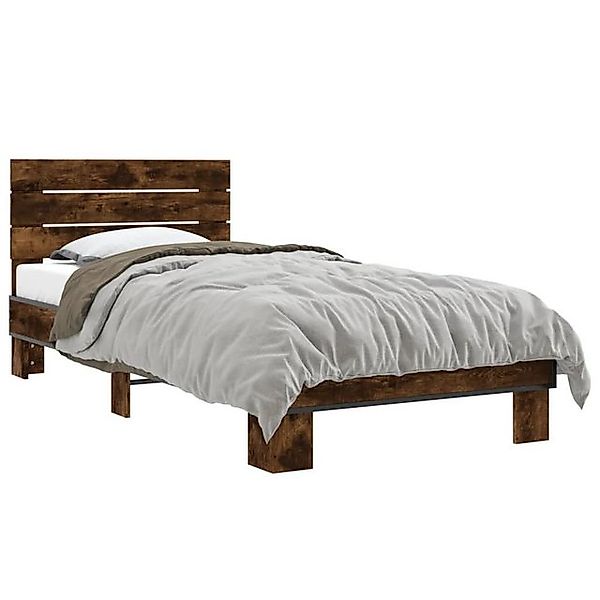 vidaXL Bettgestell, Bettrahmen Räuchereiche 90x200 cm Holzwerkstoff und Met günstig online kaufen