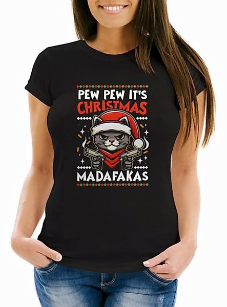 MoonWorks Print-Shirt Weihnachtsshirt Damen Spruch Pew Pew Madafakas T-Shir günstig online kaufen